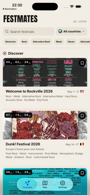Festival list with line-up and dates