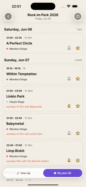 Day plan with overlap warnings between sets