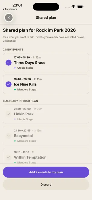 Shared day plan ready to add to your line-up