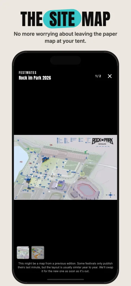 The site map — the official festival map, right in your pocket